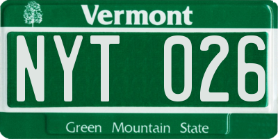 VT license plate NYT026