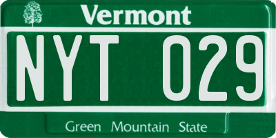 VT license plate NYT029