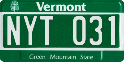 VT license plate NYT031