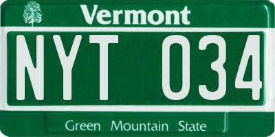 VT license plate NYT034