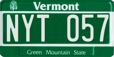 VT license plate NYT057