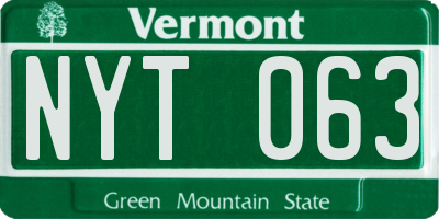 VT license plate NYT063