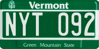 VT license plate NYT092