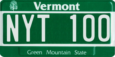 VT license plate NYT100