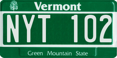 VT license plate NYT102