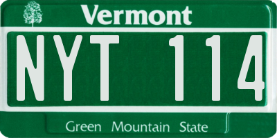 VT license plate NYT114