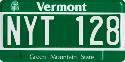 VT license plate NYT128
