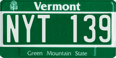 VT license plate NYT139