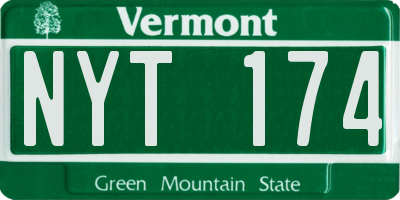 VT license plate NYT174