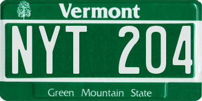 VT license plate NYT204