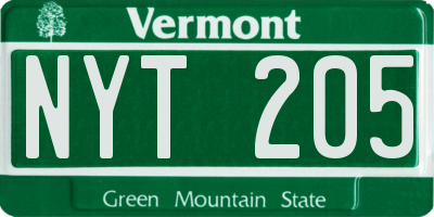 VT license plate NYT205