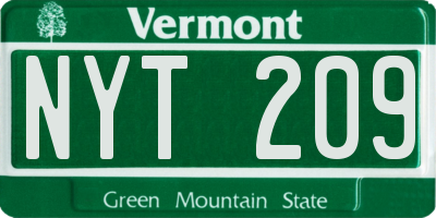 VT license plate NYT209