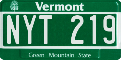 VT license plate NYT219