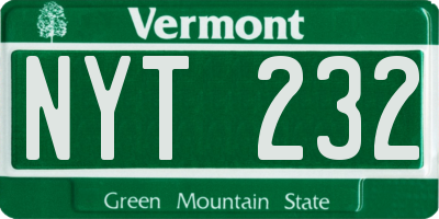 VT license plate NYT232