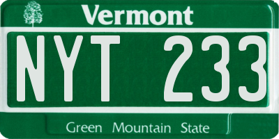 VT license plate NYT233