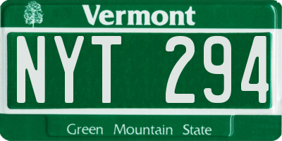 VT license plate NYT294