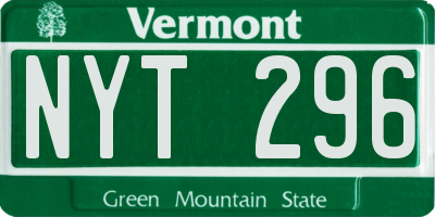 VT license plate NYT296