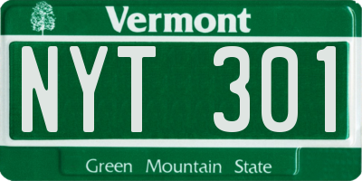 VT license plate NYT301