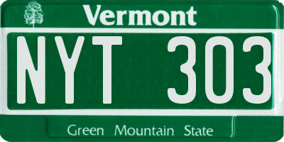 VT license plate NYT303