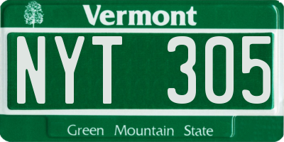 VT license plate NYT305