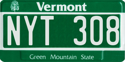 VT license plate NYT308