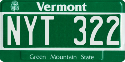 VT license plate NYT322