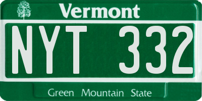 VT license plate NYT332