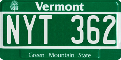 VT license plate NYT362