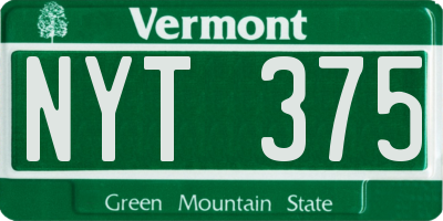 VT license plate NYT375