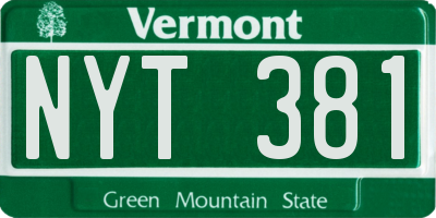 VT license plate NYT381