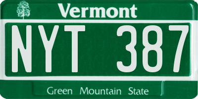 VT license plate NYT387