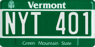 VT license plate NYT401