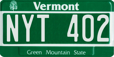 VT license plate NYT402