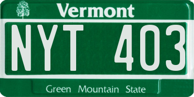 VT license plate NYT403