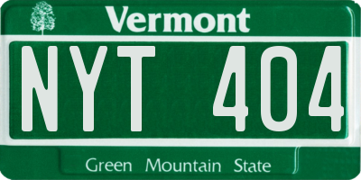 VT license plate NYT404