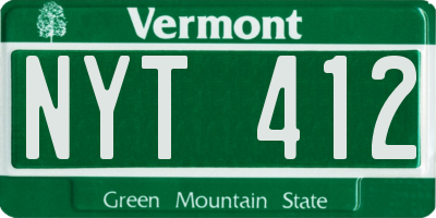 VT license plate NYT412