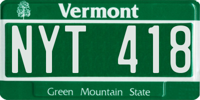 VT license plate NYT418