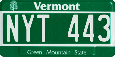 VT license plate NYT443