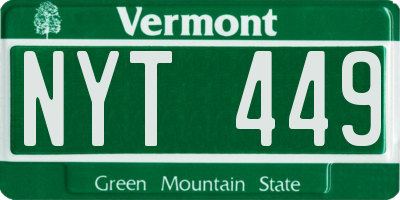 VT license plate NYT449