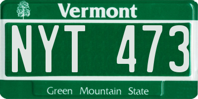 VT license plate NYT473
