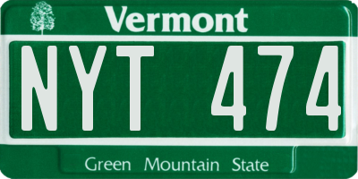 VT license plate NYT474