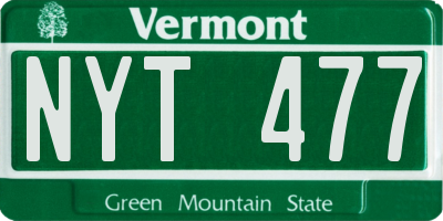 VT license plate NYT477