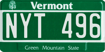 VT license plate NYT496
