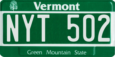 VT license plate NYT502