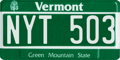 VT license plate NYT503
