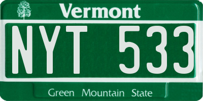 VT license plate NYT533