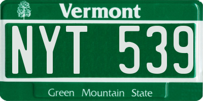 VT license plate NYT539