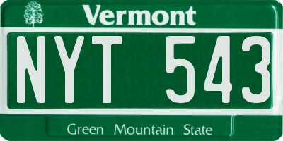 VT license plate NYT543
