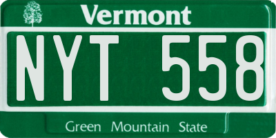 VT license plate NYT558