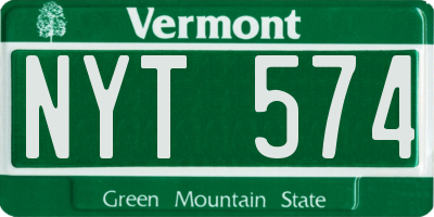 VT license plate NYT574